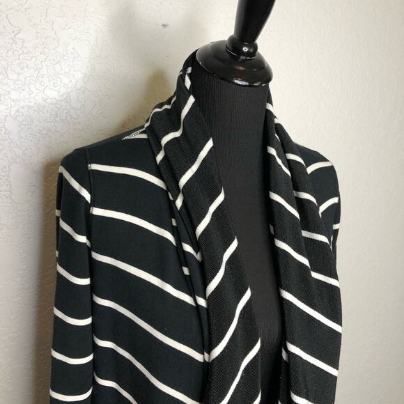 Lauren Ralph Lauren black white striped long open front cardigan size Medium - Picture 2 of 12
